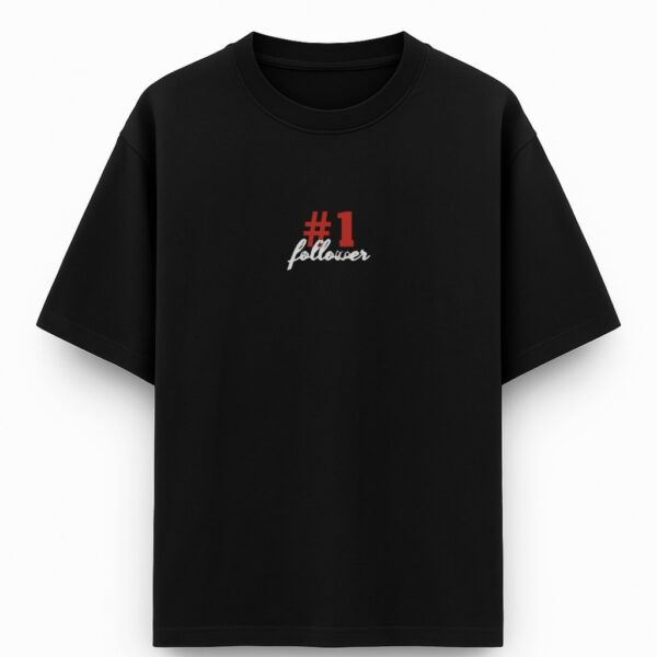 #1 Follower | Black Unisex Oversized Christian T-Shirt | Faith Store India - Image 2