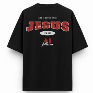 #1 Follower | Black Unisex Oversized Christian T-Shirt | Faith Store India
