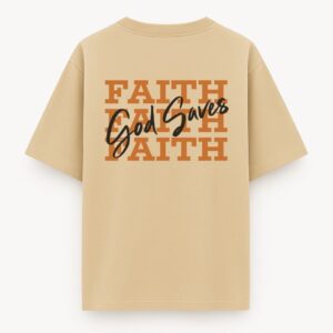 Faith God Saves | Beige Unisex Oversized Christian T-Shirt | Faith Store India