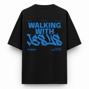 Walking With Jesus | Black Unisex Oversized Christian T-Shirt | Faith Store India