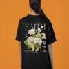 Faith Floral Printed Oversized Printed Black T-Shirt For Women