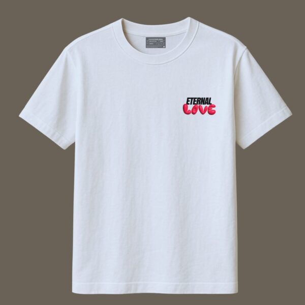 Eternal Love – 1 John 4:19 | Christian T-Shirt | White Unisex Regular Fit T-Shirt - Image 2
