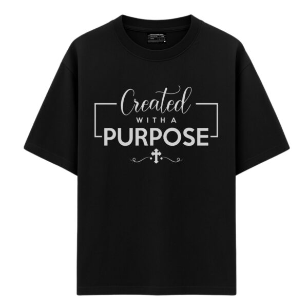 Created with a purpose | Black Unisex Oversized Christian T-Shirt | Faith Store India