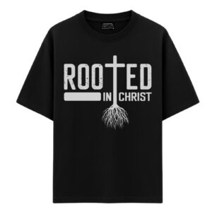 Rooted in Christ | Black Unisex Oversized Christian T-Shirt | Faith Store India