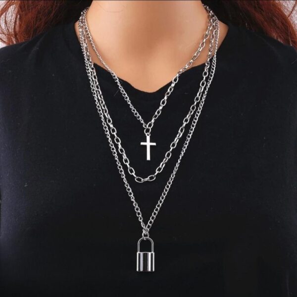 Three Layer Lock & Cross Chain | Stainless Steel | Women | Faith Store India
