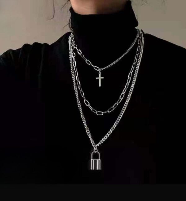 Three Layer Lock & Cross Chain | Stainless Steel | Women | Faith Store India - Image 2